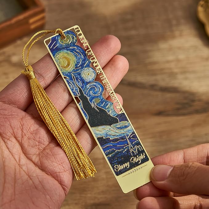4 PCS Metal Bookmark with Tassel, Van Gogh Art Book Marks for Reading Women & Men,Book Lover Gifts for Teacher, Writers, Readers