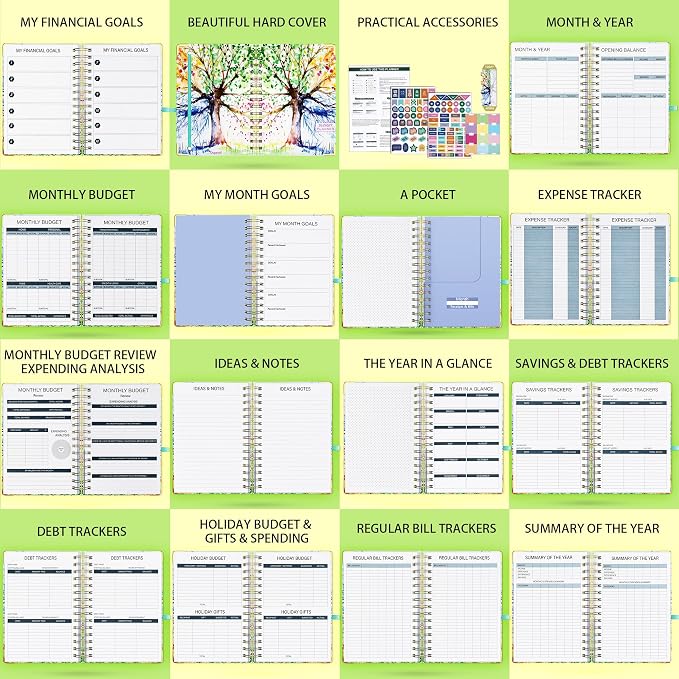 Ospelelf Budget Planner - Budget Book with Bill Organizer and Expense Tracker, 12 Month undated Budget Planner/Account Book to Take Control of Your Money, Start Anytime(Tree Seasons)