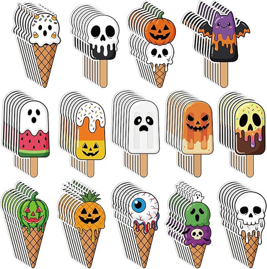 Eartim Summer Ice Cream Bookmark - 98Pcs Cartoon Little Boo Ghost Pumpkin Ice Cream Pattern Bookmark for Kid Summer Holloween Party Gift Birthday Goodie Bag Filler School Game Prize Reading Lover Gift