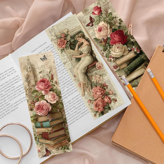 Vintage Bookmark Bulk Gifts - 100 Pcs Aesthetic Flower Paper Bookmarks for Women Girls Book Lovers Retro Page Marks School Office Reading Accessories Bookish Gift for Birthday Christmas