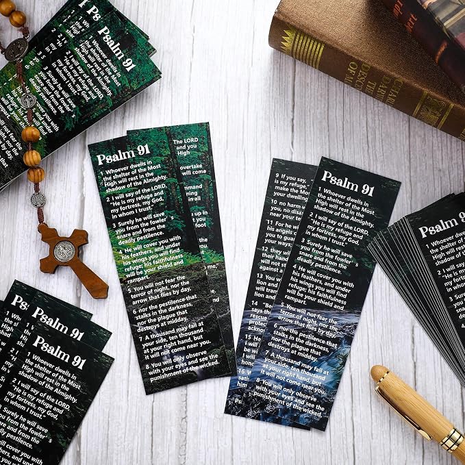 Gueevin 70 Pcs Psalm 91 Bookmarks Christian Bookmarks with Bible Verse Quotes Religious About Protection for Christian Gift Men Women Military Firefighters EMS Paramedics Policemen