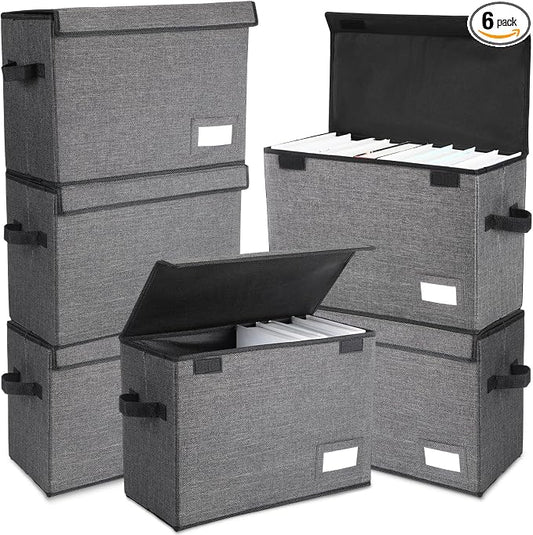 Chuangdi 6 Pcs Comic Book Storage Boxes, Back to School Collapsible Comic Short Box Case with Lid, 15.8 x 7.9 x 11.4 Inch Book Bin Container Holds 150 Comics(Charcoal Gray)