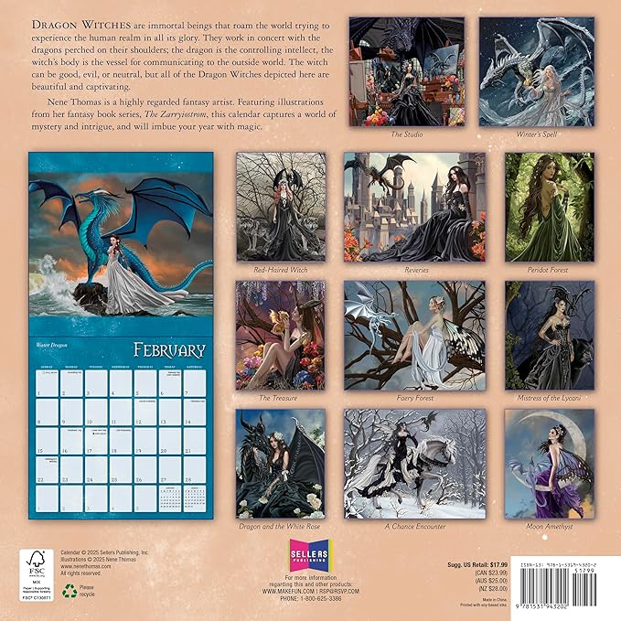 Dragon Witches 2026 Wall Calendar, 12-Month Fantasy Calendar — The Art of Nene Thomas, 12" x 12", Monthly Calendar and 2026 Planner with Large Grids for Office or Home