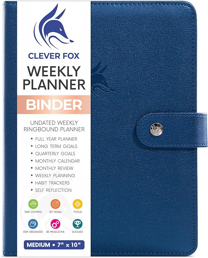 Clever Fox Weekly Planner Binder – Goal Setting Planner for Time Management & Weekly Tasks – Work & Life Organizer with To Do List & Habit Tracker – Undated, 7″ x 10″ Hardcover (Mystic Blue)
