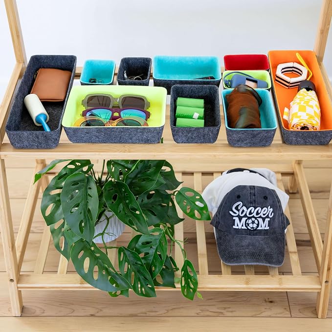 Three by Three Seattle Felt·Like·It! Felt Bins for Office, Crafts, Classroom, Living Room, Bedroom: Multicolor, Set of 10