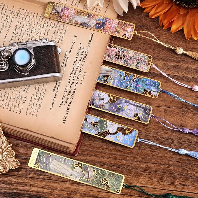 6 Pcs Vintage Oil Painting Metal Bookmarks Monet Theme Maiden Elegant Floral Classic Art Style Artistic Book Mark Reading Girl Unique Book Lover Gifts for Women, Readers & Bibliophiles