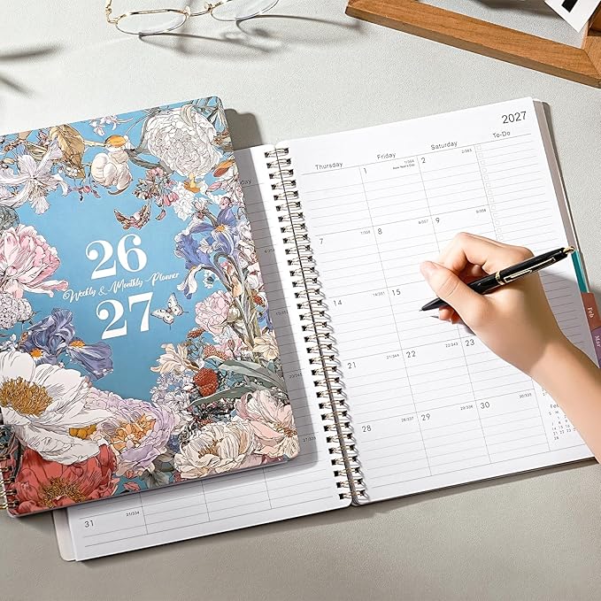 Planner 2026-2027 - Academic Planner, July 2026 - June 2027, 2026-2027 Planners Weekly and Monthly, 8.5" x 11", Colorful Monthly Tabs, Storage Pocket, Spiral Bound for School Office Home - Floral