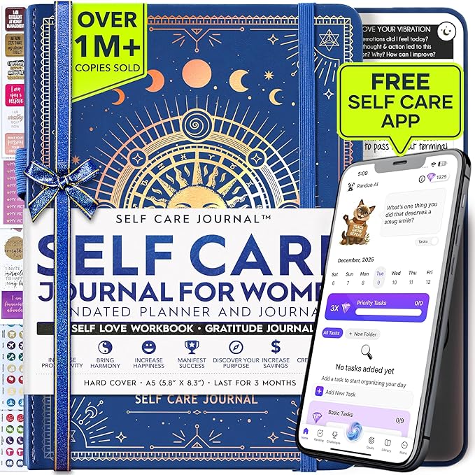 Self Care Journal - 5 Minute Mental Health & Manifestation Journal | 90-Day Undated Daily Planner for Positivity, Affirmations & Gratitude | Guided Mindfulness, Reflection | Vision Board + Stickers
