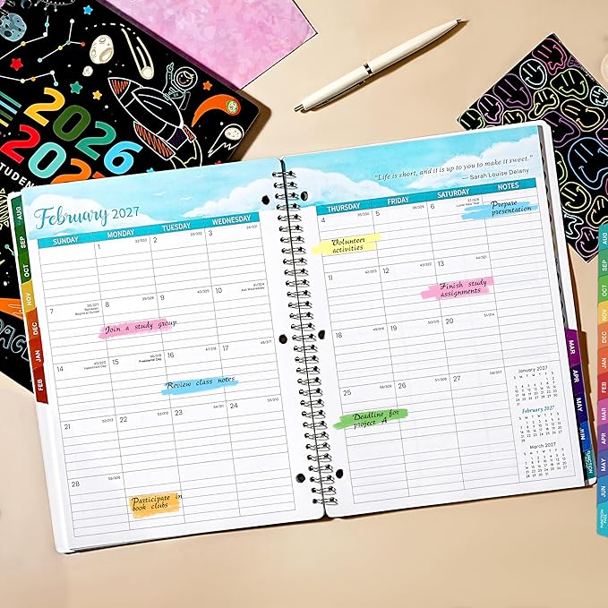 Student Planner 2026-2027 - Academic Planner 2026-2027, Aug. 2026 - Jun. 2027, Weekly and Monthly School Planner For Student, Stickers & Subject Function Pages, 9" x 11"(A4 Size), Doodle Space Style
