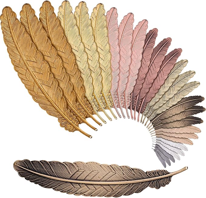 Tatuo 27 Pcs Metal Feather Bookmark Vintage Feather Shape Bookmark Colorful Feathers Metal Book Marker for Readers Book Lovers(Classic Styles)