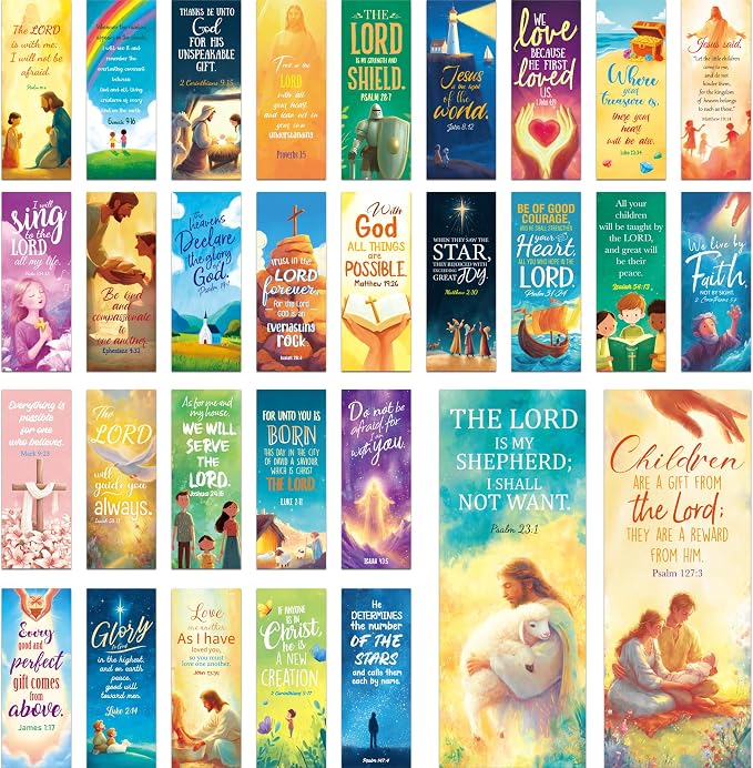 120 PCS Bible Verse Bookmarks, 30 Delicate Designs Mini Prayer Cards Cartoon Style Motivational Inspirational Quote Page Marks for Bible Study, Religious, Christian, Book Lovers
