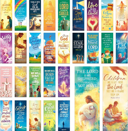 120 PCS Bible Verse Bookmarks, 30 Delicate Designs Mini Prayer Cards Cartoon Style Motivational Inspirational Quote Page Marks for Bible Study, Religious, Christian, Book Lovers