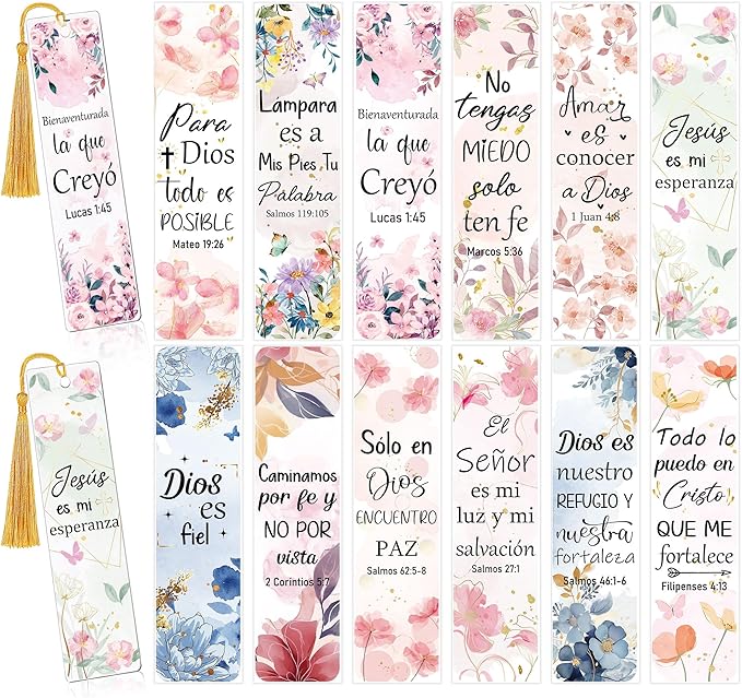 UV DTF Bookmark Wraps - 24 Sheets Bible Acrylic Bookmark Blanks Sticker, Spanish Bible Verse UV DTF Transfer Stickers, Flower Inspirational Quote Design for Book Lover