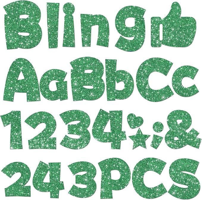 243 Pcs Glitter Bulletin Board Letters Set, 4 Inch Alphabet Poster Board Cardboard Cutouts with Numbers and Punctuation, Classroom School Wall Display Decorations (Green)