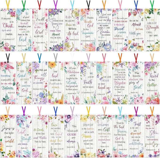 Chinco 120 Pack Bible Verse Bookmarks Inspirational Scripture Christian Book Markers Religious Motivational Encouragement Flower Page Clips Presents for Women Office Supplies