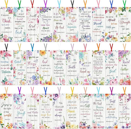 Chinco 120 Pack Bible Verse Bookmarks Inspirational Scripture Christian Book Markers Religious Motivational Encouragement Flower Page Clips Presents for Women Office Supplies