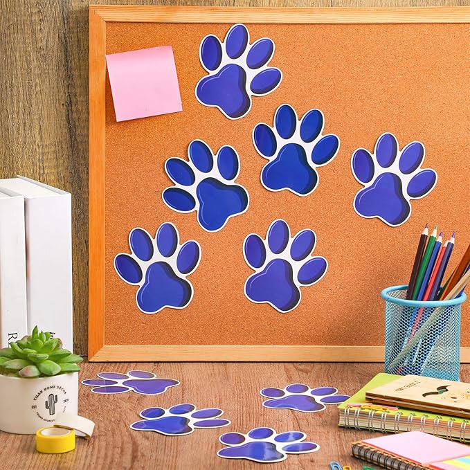 Junkin 60 Pcs Mini Paw Prints Cutouts Accents Bulletin Board Patrol Table Decorations Wall Decal Poster for Kids Educational School Home Party Supplies(Blue)