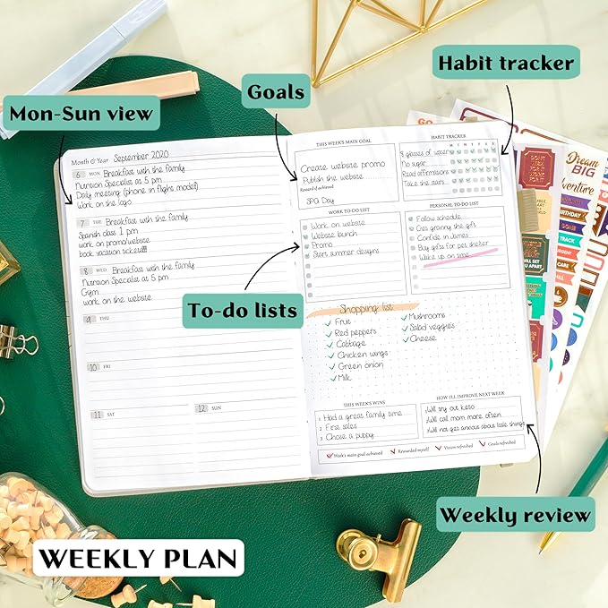 Legend Planner – Undated Weekly & Monthly Life Planner to Hit Your Goals & Live Happier, Organizer Notebook & Productivity Journal, A5 (Seashell, Gold)