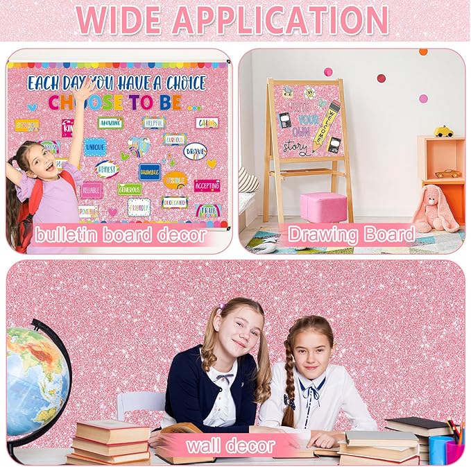 Glitter Bulletin Board Roll Pink Bulletin Board Paper Sparkle Pink Wrapping DIY Art Crafts Fade Resistant Wrinkle Resistant Poster for Classroom Office Home Backdrop Decoration 15.7" x 40 Ft