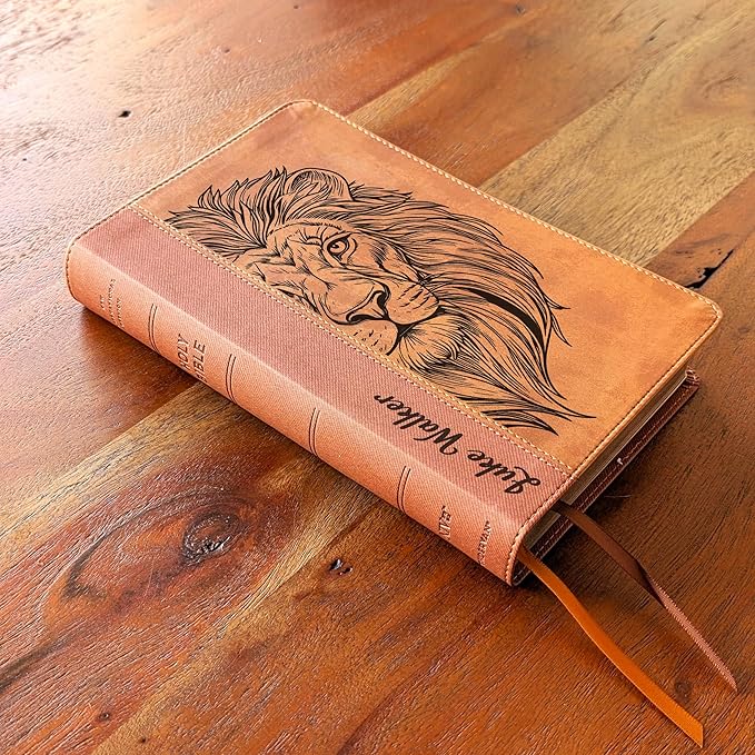 Farm and Posh Personalized NIV Personal Bible with Crown of Thorns | Large Print (Brown Lion Front)