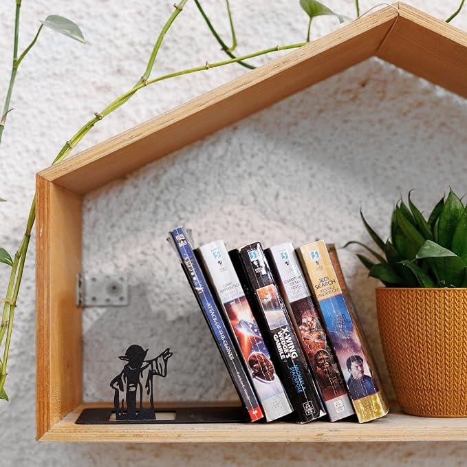 Renovatio Black Metal Bookend – Cute, Unique, Geeky Decor for Home, Office & Kids Room – Heavy Duty, Non-Slip Minimalist Bookends for Shelves – Master