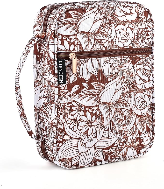 Bible Cover for Women with Flowers Printing, Bible Case,Bible Bag, Study Bible Case,Covers for Bible,Bible Boooks Covers for Women (600D Polyester, Brown Flower Printing)