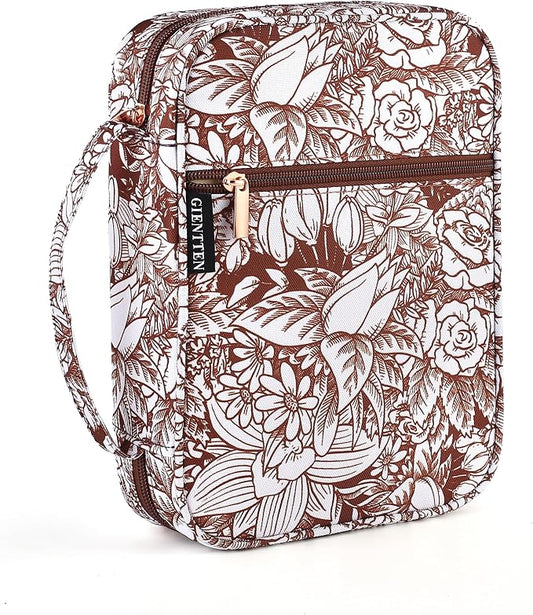 Bible Cover for Women with Flowers Printing, Bible Case,Bible Bag, Study Bible Case,Covers for Bible,Bible Boooks Covers for Women (600D Polyester, Brown Flower Printing)