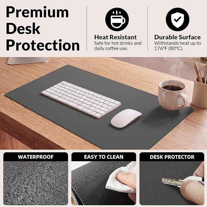 AFIING Cork Desk Mat, Dark Grey, 35.4" x 17",Desk pad Protector | Dual-Sided Cork & PU Leather, Large Mouse Pad, Non-Slip & Waterproof