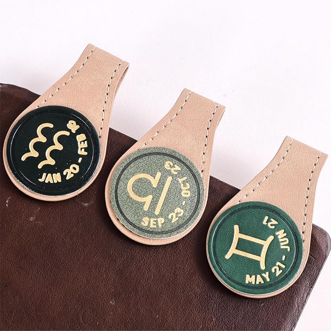 3 PCS Leather Magnetic Bookmark Clips, Zodiac PU Leather Bookmarks for Book Lovers, Full Set of Book Clip Accessories, Wind Direction Constellation