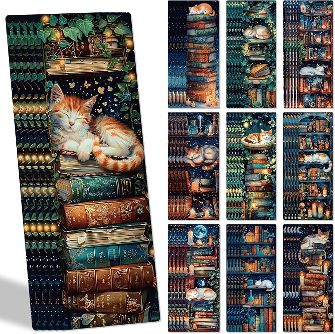 Cute Bookmark Bulk Gifts - 50 Pcs Fantasy Cats Paper Bookmarks for Women Girls Students Book Lovers Vintage Funny Page Clips School Office Reading Accessories Bookish Birthday Graduation Gift