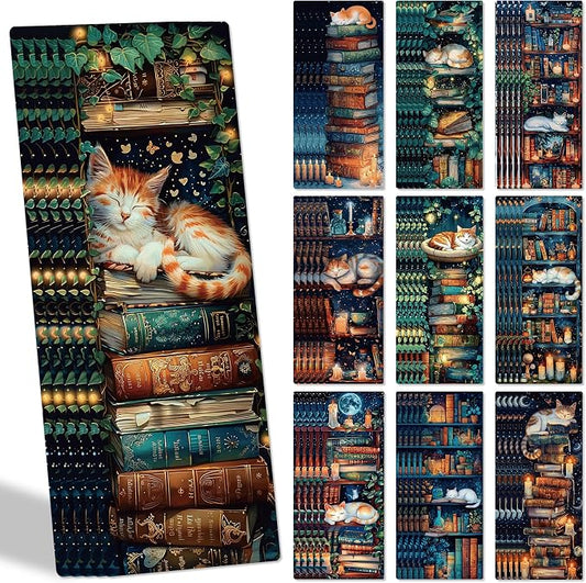 Cute Bookmark Bulk Gifts - 50 Pcs Fantasy Cats Paper Bookmarks for Women Girls Students Book Lovers Vintage Funny Page Clips School Office Reading Accessories Bookish Birthday Graduation Gift