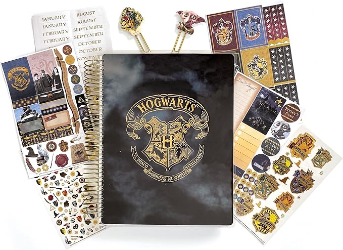 Paper House Productions Harry Potter Hogwarts Crest 12 Month Undated Planner Set with Month and Event Flag Stickers and More!