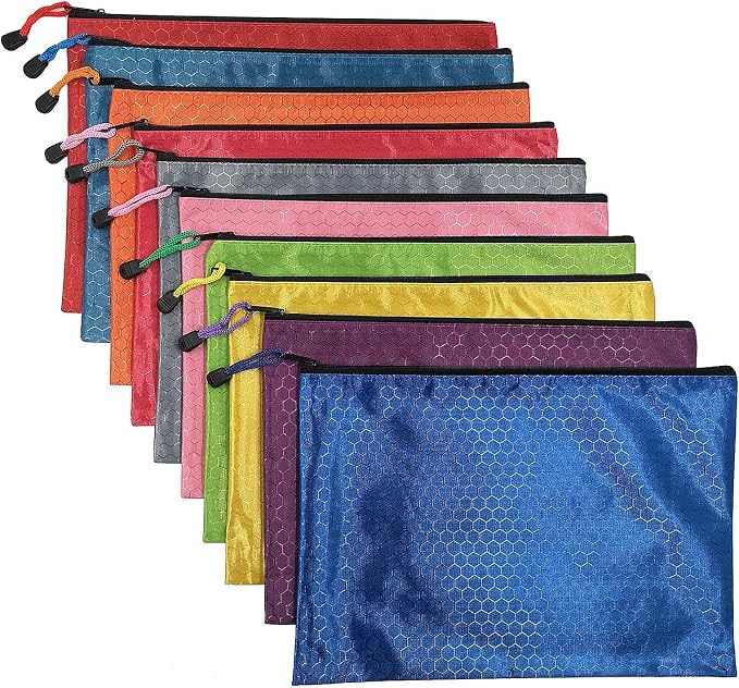 Mity rain 10Pcs Waterproof Zipper File Bags-A4 Size Oxford Office Filing Documents Storage Folder, Cosmetics Offices Supplies Travel Accessories Pouch- 10 Colors
