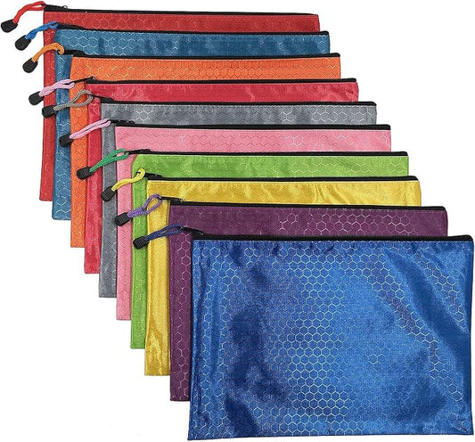 Mity rain 10Pcs Waterproof Zipper File Bags-A4 Size Oxford Office Filing Documents Storage Folder, Cosmetics Offices Supplies Travel Accessories Pouch- 10 Colors