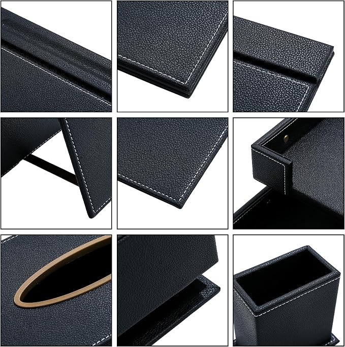 Leather Desk Set, 11-Piece All-in-One – Executive Desk Accessories & Office Supplies, Desk Organizer with Desk Pad & Blotter, 2-Tier Letter Tray, Luxury Office Desk Decor & Boss Gifts (Black)