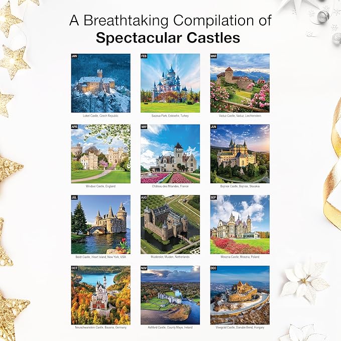 RED EMBER Select - Castles 2026 Wall Calendar 12 Month | 12" x 24" Open | Thick & Sturdy Paper | Giftable | Travel Calendar 2026