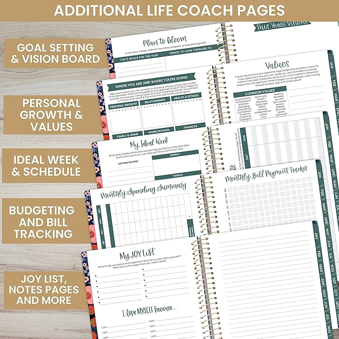 bloom daily planners UNDATED Calendar Year Day Planner - Passion/Goal Organizer - Start Anytime Monthly/Weekly Agenda Book with Tabs (January to December) - 5.5" x 8.25" - Poppy Meadow, Blue