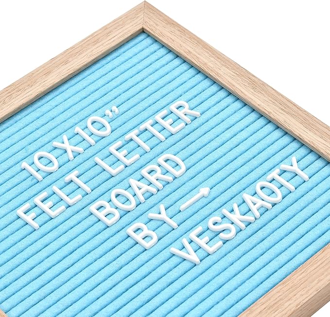 Felt Letter Board with 294 Letters, Numbers & Symbols - 10 x 10 inch Changeable Message Board with Wooden Frame Wall Mount Hook, Blue & Wood