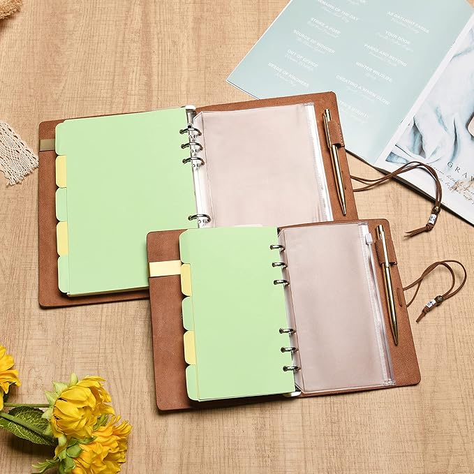 WONDERPOOL Leather Journal A5 Refillable 6 Ring Binder Notebook with Lined Paper and Pen,Writing Diary for Work Travel and Agenda Plan (A5, Brown)