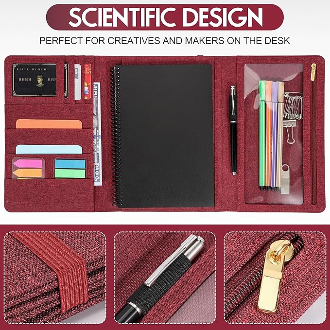 Trifold Planner Cover for Rocketbook Smart Notebook | Executive Size A5 (8.8"x6") Portfolio Organizer with File Pocket | Waterproof Protective Case for Rocketbook & Accessories (Fuchsia)