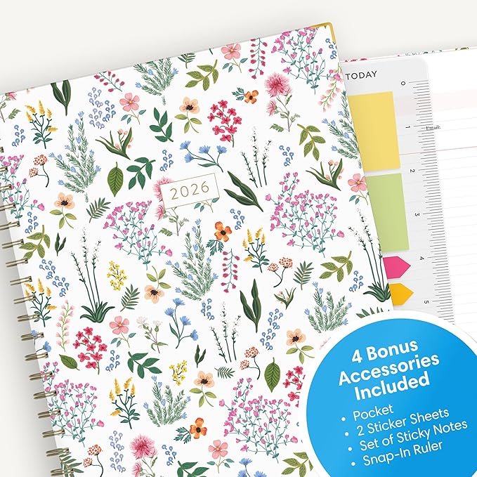Blue Sky 15 Month 2026 Weekly and Monthly Planner Calendar, October 2025 - December 2026, 8.5" x 11", Hard Cover, Durable Twin Wire Binding, Laminated Tabs, Storage Pocket, Includes Ruler, Sticky Notes & Stickers, Londonberry