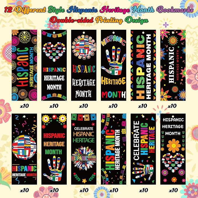 Haooryx Hispanic Heritage Bookmarks - 120 Pcs Latin American Countries Flags Bookmarks Celebrate National Hispanic Heritage Month Book Marks for Student Rewards Classroom Stationery Handout Supplies