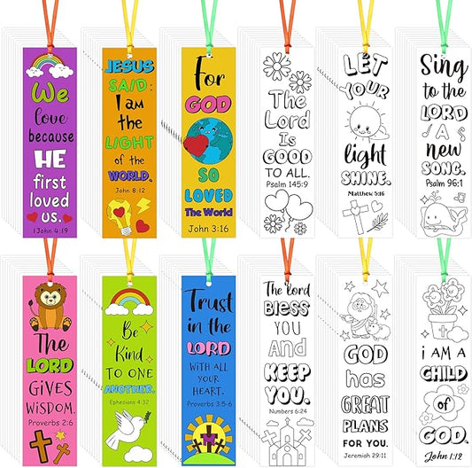 120Pcs Bible Color Your Own Bookmarks - Religious Christian DIY Coloring Blank Bookmarks for Sunday School Church Reading Activity Classroom Rewards Inspirational Gifts Crafts