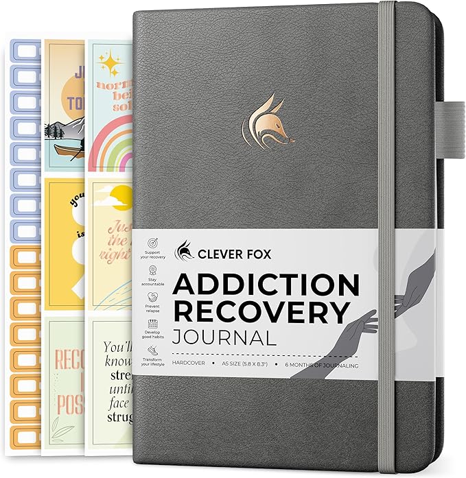 Clever Fox Addiction Recovery Journal – Addiction Treatment Planner & Workbook – Daily Sobriety Journal for Recovery Progress, A5 (Gray)