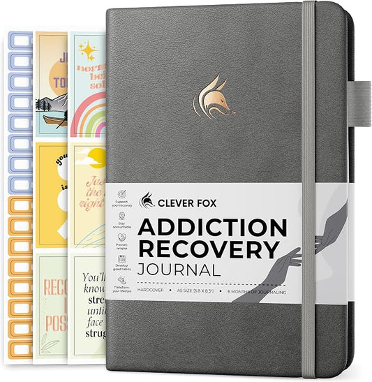 Clever Fox Addiction Recovery Journal – Addiction Treatment Planner & Workbook – Daily Sobriety Journal for Recovery Progress, A5 (Gray)