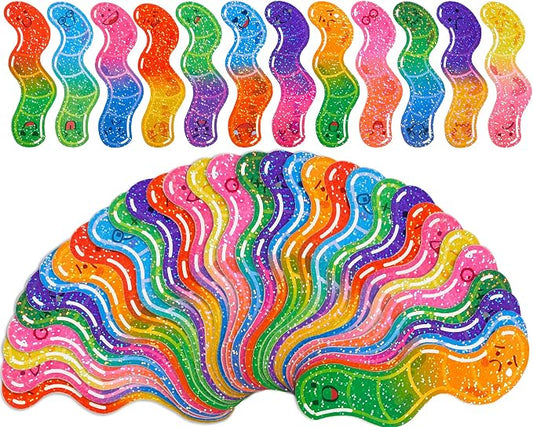 360 Pcs Worm Bookmarks Bulk for Kids Fun Holographic Glitter Gummy Worm Cute Bookmarks Funny Bookmark for Adults Student Teacher Reading Lovers Gift Bookish Party Favors