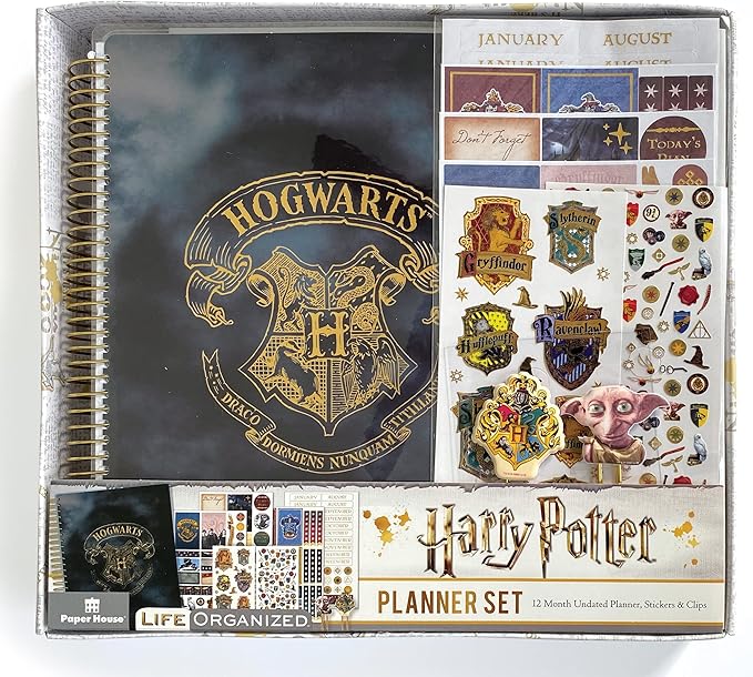 Paper House Productions Harry Potter Hogwarts Crest 12 Month Undated Planner Set with Month and Event Flag Stickers and More!