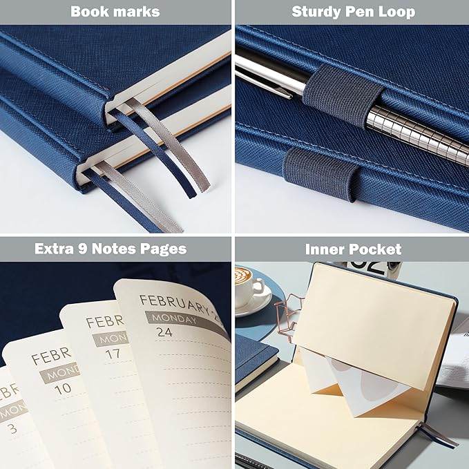 Artfan Planner 2026-2027 - Academic Planner 2026-2027, Jul. 2026 - Jun. 2027, 12-Months Weekly and Monthly, 5.75" x 8.25", Saffiano Leather with Thick Paper, Back Pocket with Notes Pages - Navy Blue