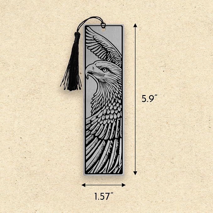 Stainless Steel Bookmarks – Set of 3 Featuring Lion, Eagle and Elephant, 150x40mm, Laser-Engraved, Durable Metal, Perfect for Book Lovers & Unique Gift Ideas. Majestic Animals Series