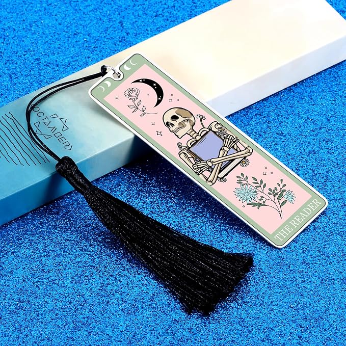 Boo Basket Stuffers for Women Him Funny Bookmarks for Women Kids Halloween Bookmarks Gifts for Adults Spooky Basket Stuffers for Women Funny Skeleton Tarot Bookmark Halloween Spooky Gifts for Women